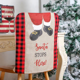 Christmas decoration, printed chimney, elderly chair cover, red and black checkered chair cover, backrest decoration