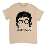 Natural Cael Sanderson Wearing Mitchell Mesenbrink Signature Shirt featuring a black minimalist graphic of glasses and curly hair