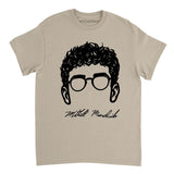 Sand Cael Sanderson Wearing Mitchell Mesenbrink Signature Shirt featuring a black minimalist graphic of glasses and curly hair