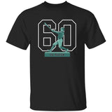 Black t-shirt with a graphic of a baseball player and number 60 on a white background