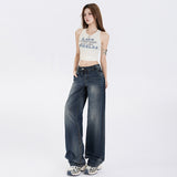 Women's Low Waist Straight Leg Jeans Summer Water Washed Narrow Version Wide Leg Pants