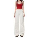 Women's White Denim Pants Summer Casual Thin Slim Floor-Length Straight-Leg Trousers