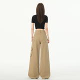 Women's Denim Pants Multi-Pocket Straight Casual Wide-Leg Trousers