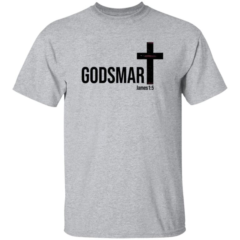 Gray t-shirt with black cross and text on a white background