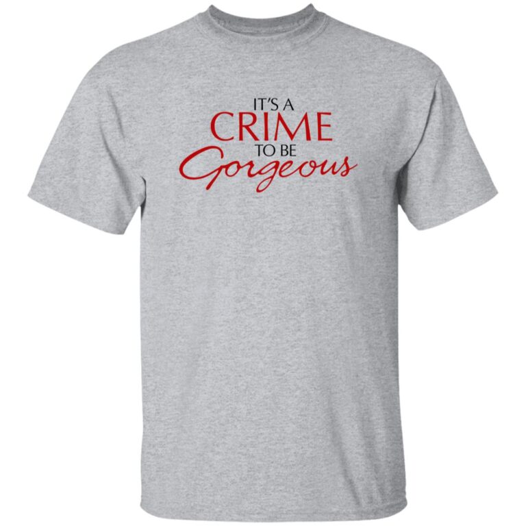 Gray t-shirt with red and black text on a white background