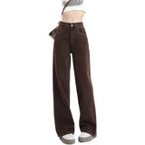Women's Wide-Leg Jeans Dark Brown Loose Casual Pants