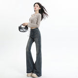 Wide Leg Flared Pants High Waist Long Length Loose Fit Raw Hem Denim Jeans for Women