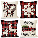 New Christmas Snowflake Grid Pillow Cover Linen Christmas Deer Print Pillow Cover Holiday Sofa Decorative Cushion