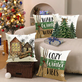 Green Christmas tree pillowcase linen snowflake letter printed pillowcase holiday party decoration cushion cover