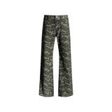 Casual Camouflage Flared Cargo Pants for Women Low Waist Wide Leg Jeans Long Style