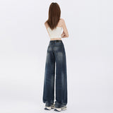 Women's Low Waist Straight Leg Jeans Summer Water Washed Narrow Version Wide Leg Pants