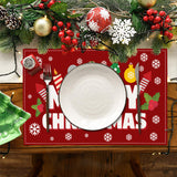 Cartoon Christmas Mat Holiday Party Table Decoration Thermal Insulation Mat White Hemp Printed Table Mat
