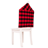 New home decor items for Christmas season, featuring red and black checkered patterns with white fur balls. Chair covers for Christmas atmosphere decoration