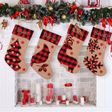 Christmas stockings decoration red and black checkered imitation linen cloth embroidered gift bag