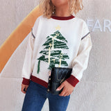 Casual Knitted Sweater Round Neck Splicing Christmas Tree Women's Hoodie
