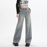 Wide Leg Jeans for Women High Waist Loose Slimming Frayed Hem Floor-Length Pants