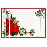 Christmas Red Flower Meal Mat Flower Pinecone Printed Table Mat Holiday Table Insulation Mat