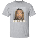 Gray t-shirt with a graphic of a person's face and 'FREE DURK' text on a white background