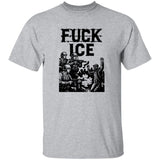 Gray t-shirt with black graphic and text on a white background