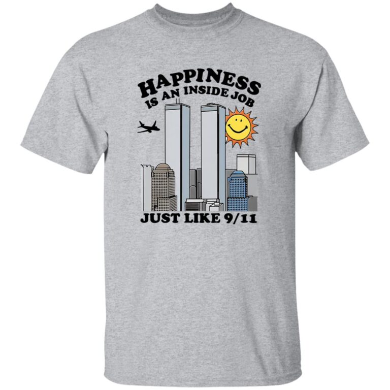 Gray t-shirt with a graphic design and text on a white background