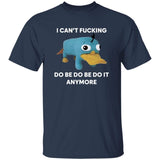 Navy blue t-shirt with a cartoon character and text on a white background