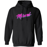 Black hoodie with 'Miami' text in colorful letters on a white background