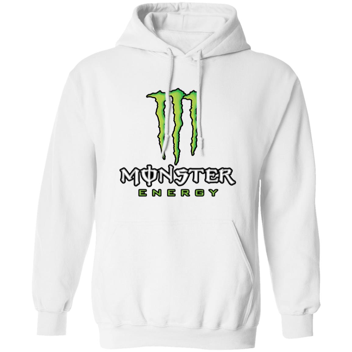 White hoodie with Monster Energy logo on a white background