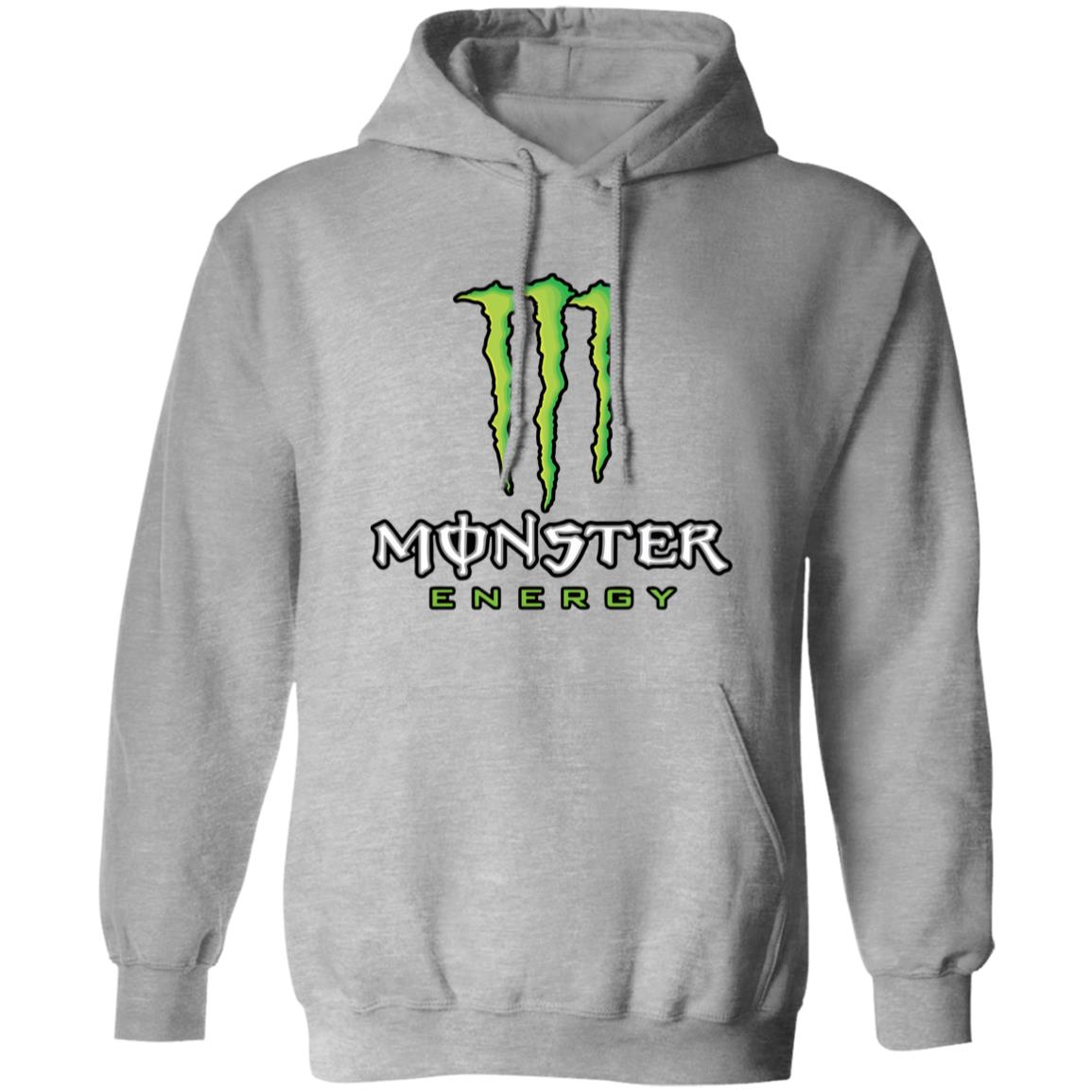 Gray hoodie with Monster Energy logo on a white background