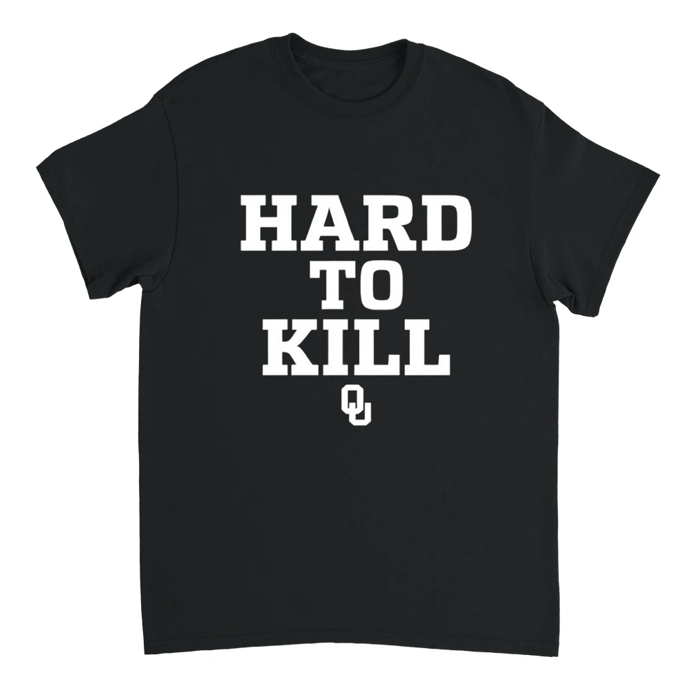 Black t-shirt with 'HARD TO KILL' text on a white background