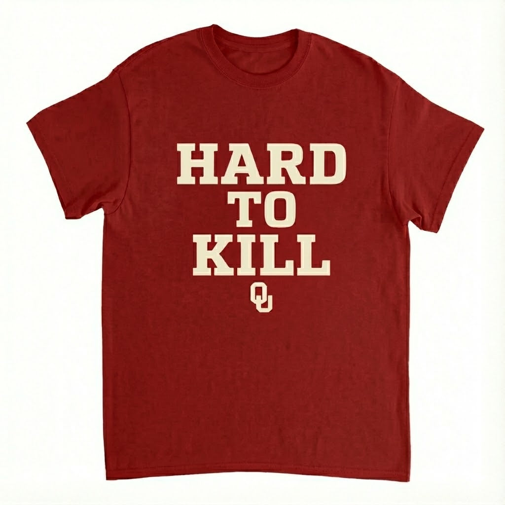 Red t-shirt with 'HARD TO KILL' text on a white background
