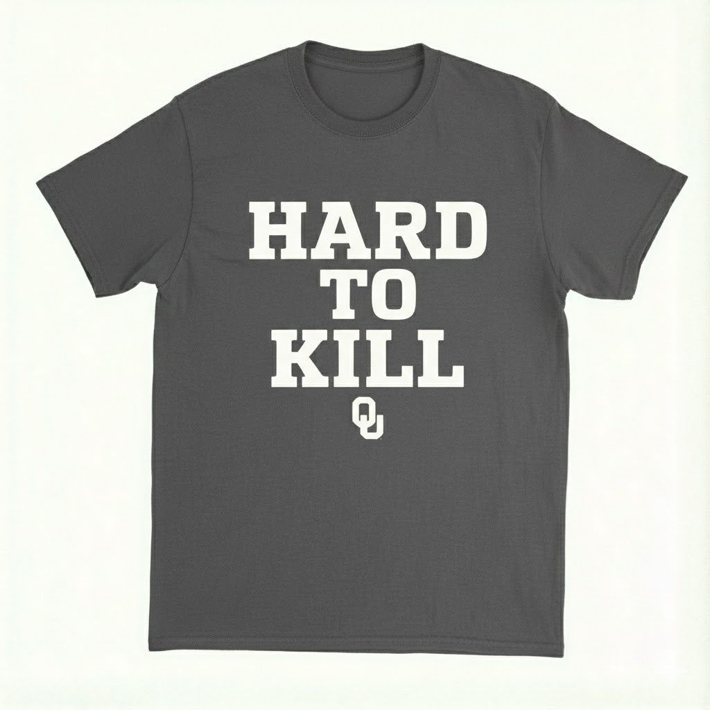 Gray t-shirt with 'Hard to Kill' text on a white background