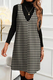 Red Houndstooth Print V Neck Sleeveless Mini Dress