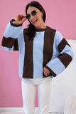 Myosotis Striped Color Block Thermal Textured Knit Drop Shoulder Sweater
