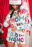 White Ho Ho Ho Letter Graphic Christmas Pajama Set