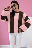 Myosotis Striped Color Block Thermal Textured Knit Drop Shoulder Sweater