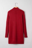 Fiery Red Ribbed High Neck Front Pockets Center Seam Sweater Dress