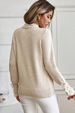 Sleet Lace Trim Patchwork Buttoned Cuffs Loose Sweater