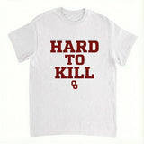 White t-shirt with 'Hard to Kill' text in red on a white background