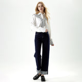 Women's Blue Wide-leg Jeans High-waisted Slimming Straight Leg Nine-point Pants