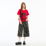 Women's  Loose Drape High Waist Wide Leg Workwear Denim Capri Pants