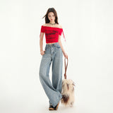 Women's Wide Leg Jeans Loose Drape Washed Straight Leg Floor Length Pants