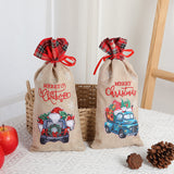 Christmas gift bag, letter printed Santa Claus home decoration, plaid linen red wine set