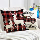 New Christmas Snowflake Grid Pillow Cover Linen Christmas Deer Print Pillow Cover Holiday Sofa Decorative Cushion