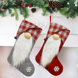 New Christmas Decorations Checkered Cloth Red Grey Faceless Doll Christmas Socks Christmas Children's Gift Socks
