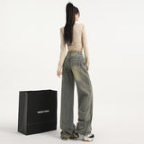 Distressed Stripe Denim Pants Women's Fashion Straight Leg Wide Leg Trousers