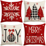 Grid Christmas linen pillowcase, Christmas tree snowflake home decoration pillowcase, sofa cushion pillowcase