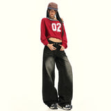 High Street  Washed Loose High-Waisted Wide-Leg Jeans for Women