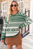 Dark Green Abstract Print Pullover Sweater