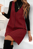 Red Houndstooth Print V Neck Sleeveless Mini Dress