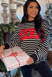 Black Stripe MERRY Letter Print Christmas Sweatshirt